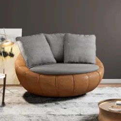 Poltrona para Sala Giratória Redonda Saphire Z32 Linho Cinza/Caramelo