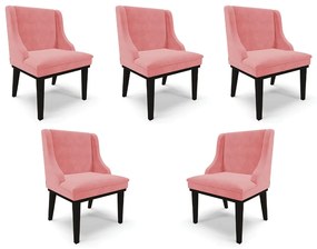 Kit 5 Cadeiras Decorativas Sala de Jantar Base Fixa de Madeira Firenze Suede Rosê/Preto G19 - Gran Belo