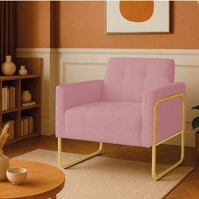 Poltrona Sala Industrial Alta Tubo Dourado Elisa Bouclê D03 - D'Rossi - Rose