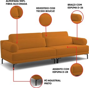 Sofá 3 Lugares Living 254cm Pé Ferro Romeu Bouclê K01 - D'Rossi - Caramelo