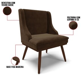 Cadeira de Jantar Liz Suede Base Fixa Madeira com Pés Palito Tabaco D03 - D'Rossi - Marrom