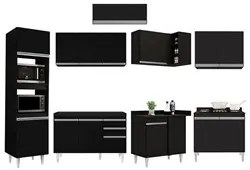 Armário de Cozinha Modulada de Canto 8 Peças CP01 Balcão Preto - Lumil