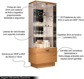 Conjunto Decorativo Cristaleira c/Adega e Buffet Aparador c/Bandeja Lateral Aura/Sollare Cinamomo/OffWhite G26 - HB Móveis