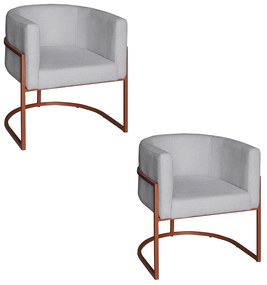 Poltrona Base Industrial Bronze Kit 2 Lety Veludo - Prata