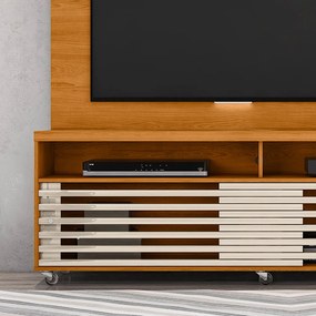Estante de TV 65 Pol 182cm com Rodízio para Sala Nerion M20 - D'Rossi - Cinamomo(fosco)/Off White(brilho)
