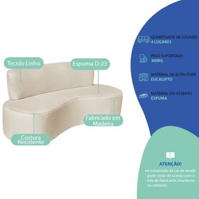Kit Sofá Curvo Amsterdã 200cm e 2 Poltronas Luiza Max Linho