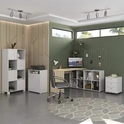 Conjunto Escritório Home Office 4 Peças Nil A06 Branco/Carvalho - Mpoz