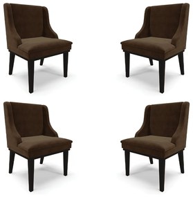 Kit 4 Cadeiras Decorativas Sala de Jantar Base Fixa de Madeira Firenze Suede Marrom/Preto G19 - Gran Belo