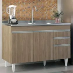 Balcão de Cozinha Com Pia Inox 120cm Michigan Castanho - Lumil