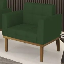 Poltrona Decorativa Base Madeira Castanho Ana Veludo Luxo Verde - Ibiz