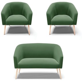 Namoradeira e 2 Poltronas Pé Palito Natural Stella Suede D03 - D'Rossi - Verde