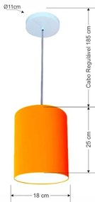 Lustre Pendente Cilíndrico Md-4012 Cúpula em Tecido 18x25cm Laranja - Bivolt