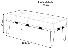 Puff Decorativo 100cm Martínez Linho Pés Madeira Bege/Natural G62 - Gran Belo
