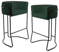 Kit 2 Banquetas Decorativas Base Aço Preto Betina C-117 Linho Verde Mu