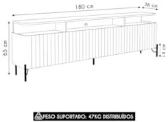 Rack TV 55 Pol 180cm Portas Brise Blen Louro/Luna/Dourado I06 - Mpozen