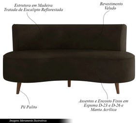Sofá Living 2 Lugares 160cm Aang Pés Palito Veludo Marrom G33 - Gran Belo
