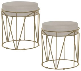 Kit 2 Puffs Decorativo Sala de Estar Base Gold Chloe Suede Bege G41 - Gran Belo