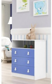 Cômoda Infantil 1 Nicho 3 Gavetas Puxador Ursinho Azul