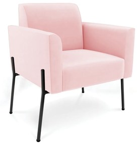 Poltrona Pé de Ferro Preto para Sala Marisa Suede D03 - D'Rossi - Rosa Bebê