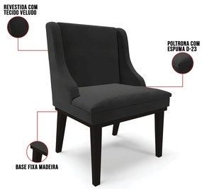 Cadeira de Jantar Liz Veludo Base Fixa Madeira Preto D03 - D'Rossi - Preto