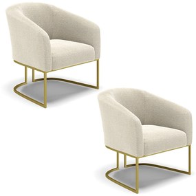 Poltrona Sala Decorativa kit 2 Stella Industrial Dourado Bouclê Bege D03 - D'Rossi