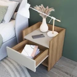 Mesa de Cabeceira 40cm com 1 Gaveta Freyr Mel/Arenas F10 - Mpozenato