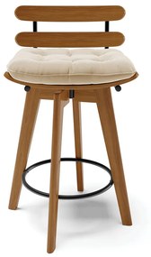 Kit 04 Banquetas Giratória Costela Suede Bege Base Madeira MA70 - D'Rossi