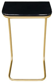 Kit 02 Mesas Lateral Tampo Preto Multiuso para Sofá Base Metálica D'Rossi - Dourado