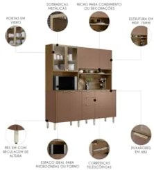 Armário de Cozinha Compacta 198cm Aurea D02 Amêndola/Marsala - Mpozena