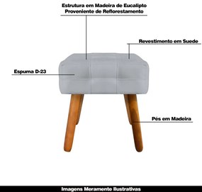 Kit 2 Puffs Decorativos Pés Palito Karen Suede Cinza G19 - Gran Belo