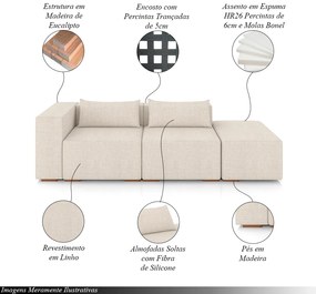 Sofá Versátil Sala de Estar Atlanta 338cm Modulado Linho Off White G52 - Gran Belo