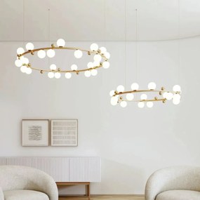 Pendente Aliança Horizontal Ø100X24Cm 18Xg9 Globo 10Cm - Usina 90006/1... (BT - Branco Texturizado, Branco (Fosco))
