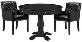 Mesa de Jogos Carteado Redonda Victoria Tampo Reversível Preto com Kit 2 Cadeiras Liverpool Corino Preto Matelassê G36 G15 - Gran Belo