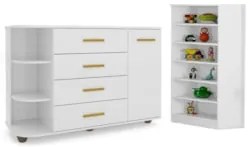 Cômoda com Cantoneira Laura e Armário Multiuso Bell Z39 Branco - Mpoze