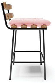 Kit 04 Banquetas Costela Suede Rosa Bebê Base Metálica Preto - D'Rossi