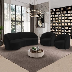 Conjunto Sofá Sala de Estar Bipartido 240cm e 2 Poltronas Clarke Veludo Preto G45 - Gran Belo