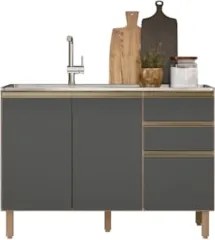 Balcão de Cozinha Com Pia Inox 120cm Maly N03 Carvalho/Grafite - Mpoze