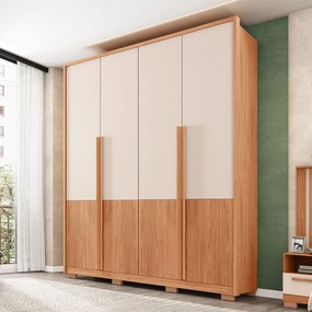 Guarda Roupa Solteiro Space com 4 Portas de Bater 3 Gavetas MDF Freijo/Offwhite G11 - Gran Belo