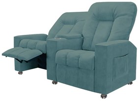 Poltrona Reclinável 2 Lugares para Sala de Cinema Pequim Veludo Azul Claro G23 - Gran Belo