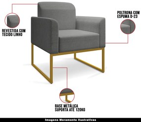 Poltrona Decorativa Isabella Base Industrial Linho Grafite/Dourado G19 - Gran Belo