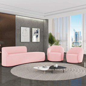 Sofá 4 Lugares Orgânico 220cm Morgan e 2 Poltronas Lua Suede Rosa Bebê D03 - D'Rossi