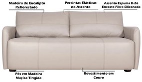 Sofá Decorativo Sala de Estar Lily 3 Lugares 200cm Couro Off White G34 - Gran Belo