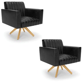 Kit 2 Poltronas Giratória Viena Gomada Corano Base de Madeira MA30 D03 - D'Rossi - Preto