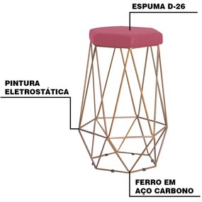 Banqueta Decorativa Rubel Base Gold Suede Rosa G41 - Gran Belo