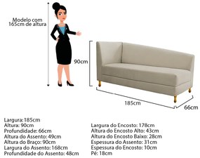 Recamier Valéria 185cm Lado Esquerdo Corano Bege - ADJ Decor