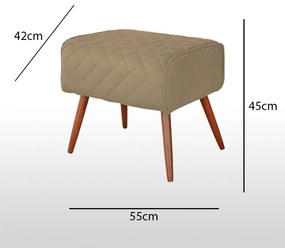 Puff Veludo Matelassê Pés Palito Madeira Eucalipto Bege