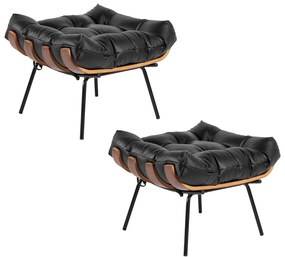 Kit 2 Puff Decorativo Sala de Estar Costela Couro Preto G34 - Gran Belo