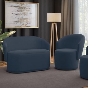 Sofá Namoradeira e Poltrona Orgânica para Sala Malu Suede M11 - D'Rossi - Azul Marinho