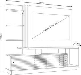 Home Theater Stall 2 Portas 2 Prateleiras Iluminação LED MDP até 60 Fendi/Naturale G97 - Gran Belo