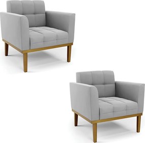 Kit 2 Poltronas Decorativas Karen Pés Fixo em Madeira Castanho Suede Cinza G19 - Gran Belo
